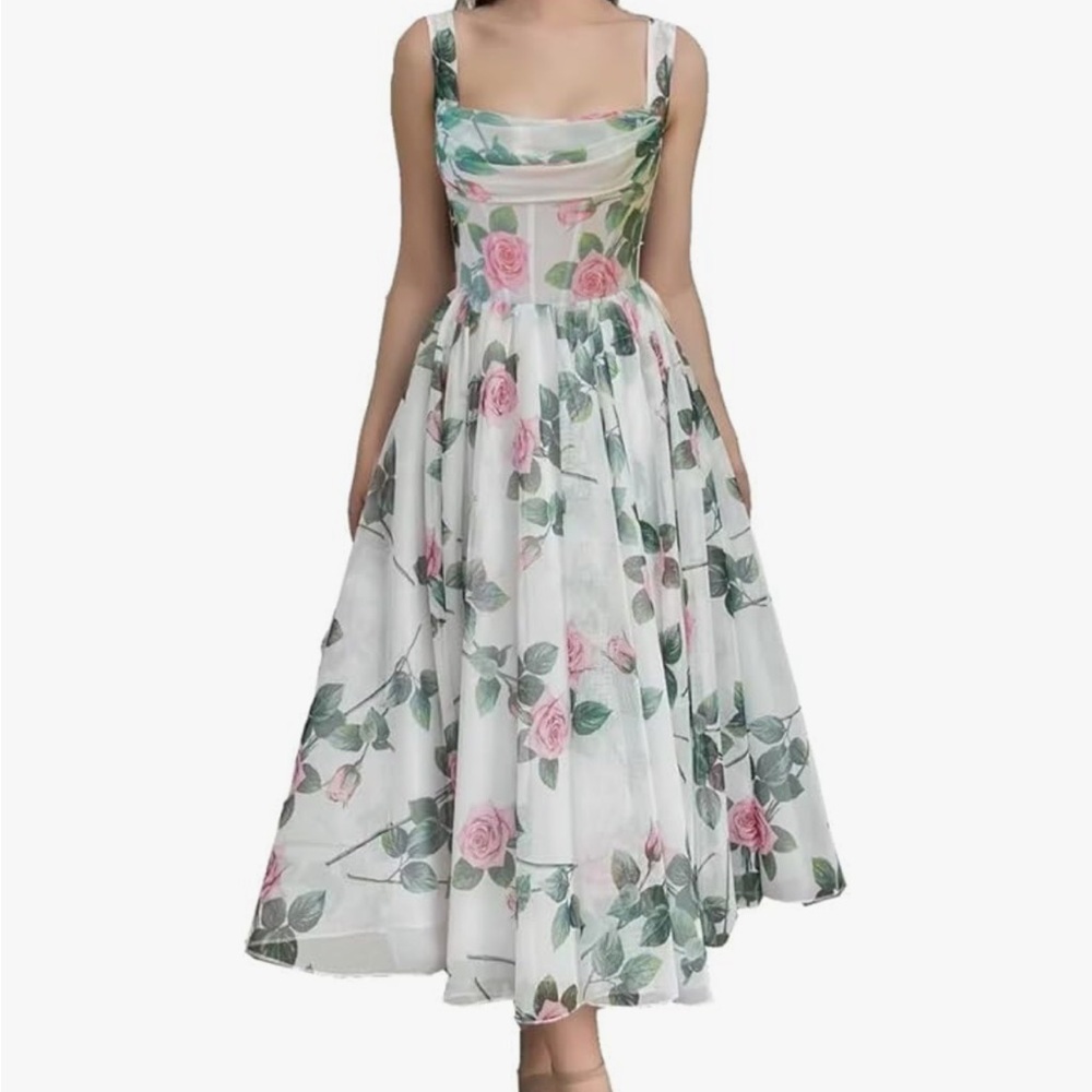 Tulle Floral Print Corset Dress